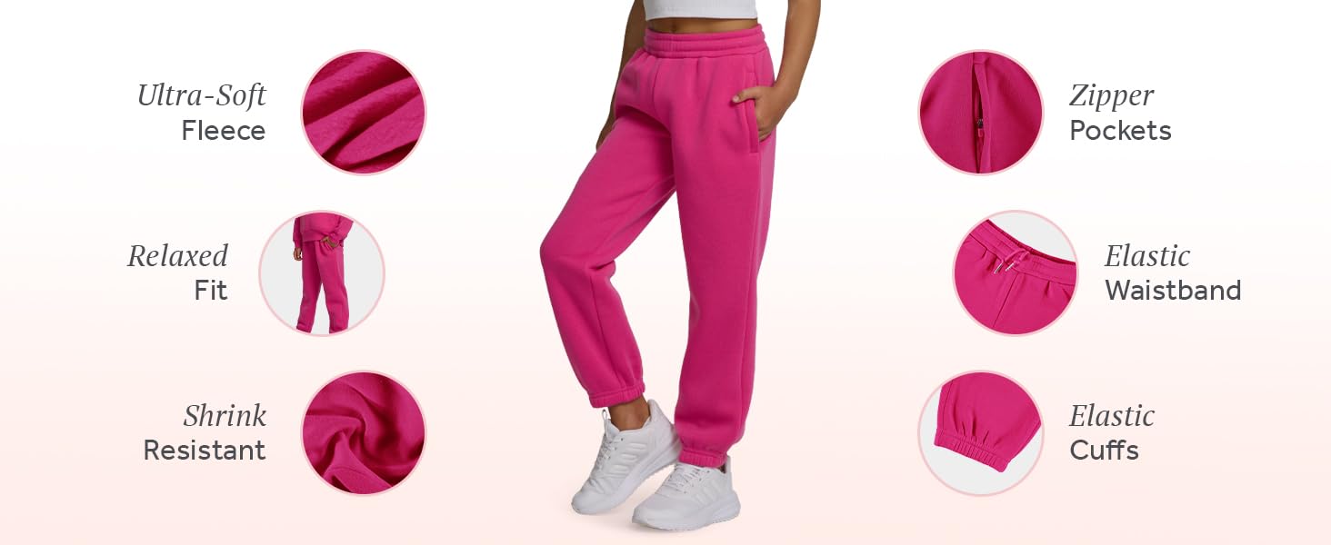 PURE CHAMP Girls Sweatpants 3 Pack Fleece Athletic Joggers, Teen Sweat Pants with Zipper Pockets and Drawstring Size 4-16