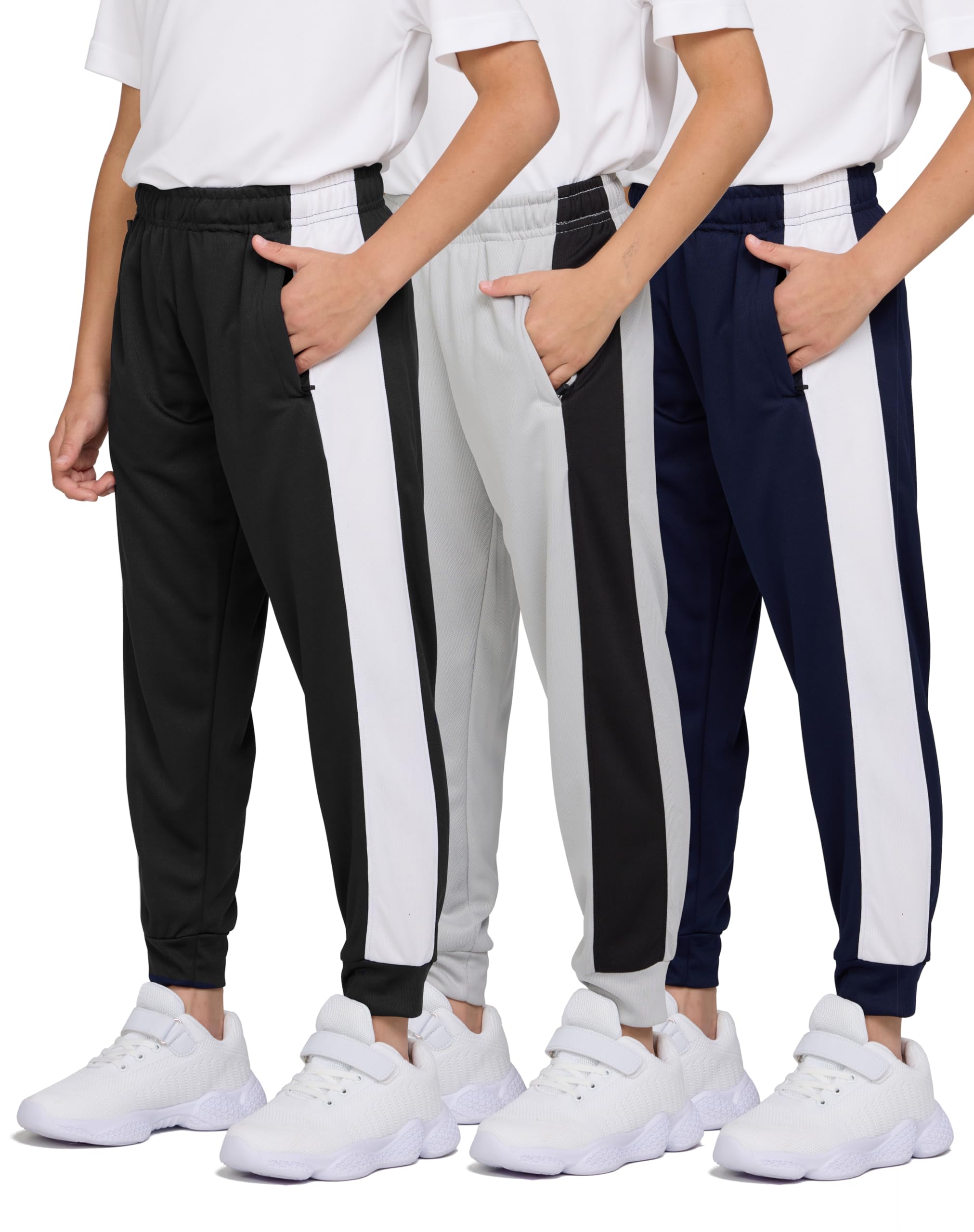Pure Champ 3 Pack Boys Sweatpants Mesh Lightweight kids clothes with Zipper Pockets Active Quick-Dry boys Pants Sizes 4-20