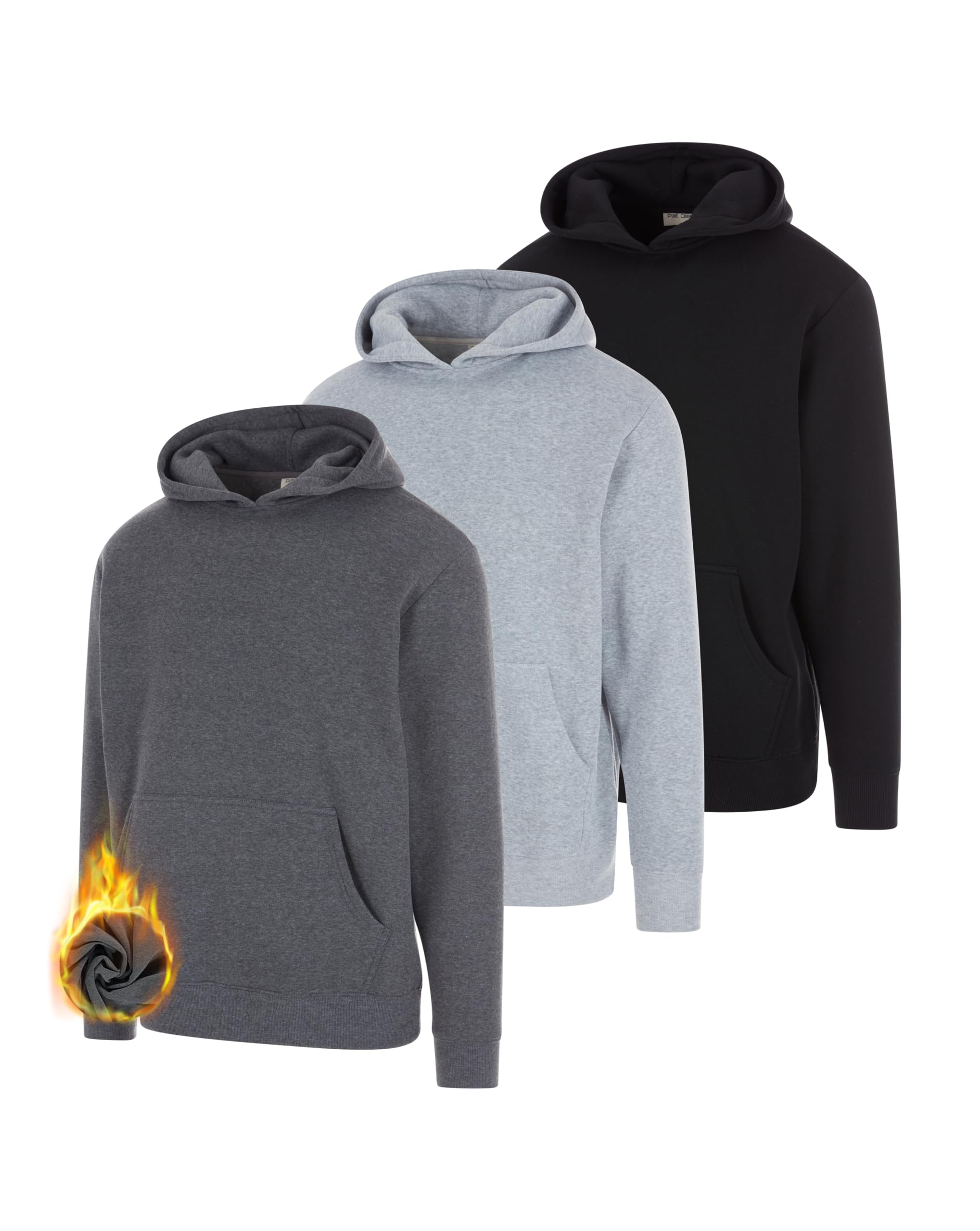 Pure Champ 3 Pack Fleece Hoodies for Men Long Sleeve Essentials Hoodie Cotton Active Athletic Workout Sweatshirts for Men