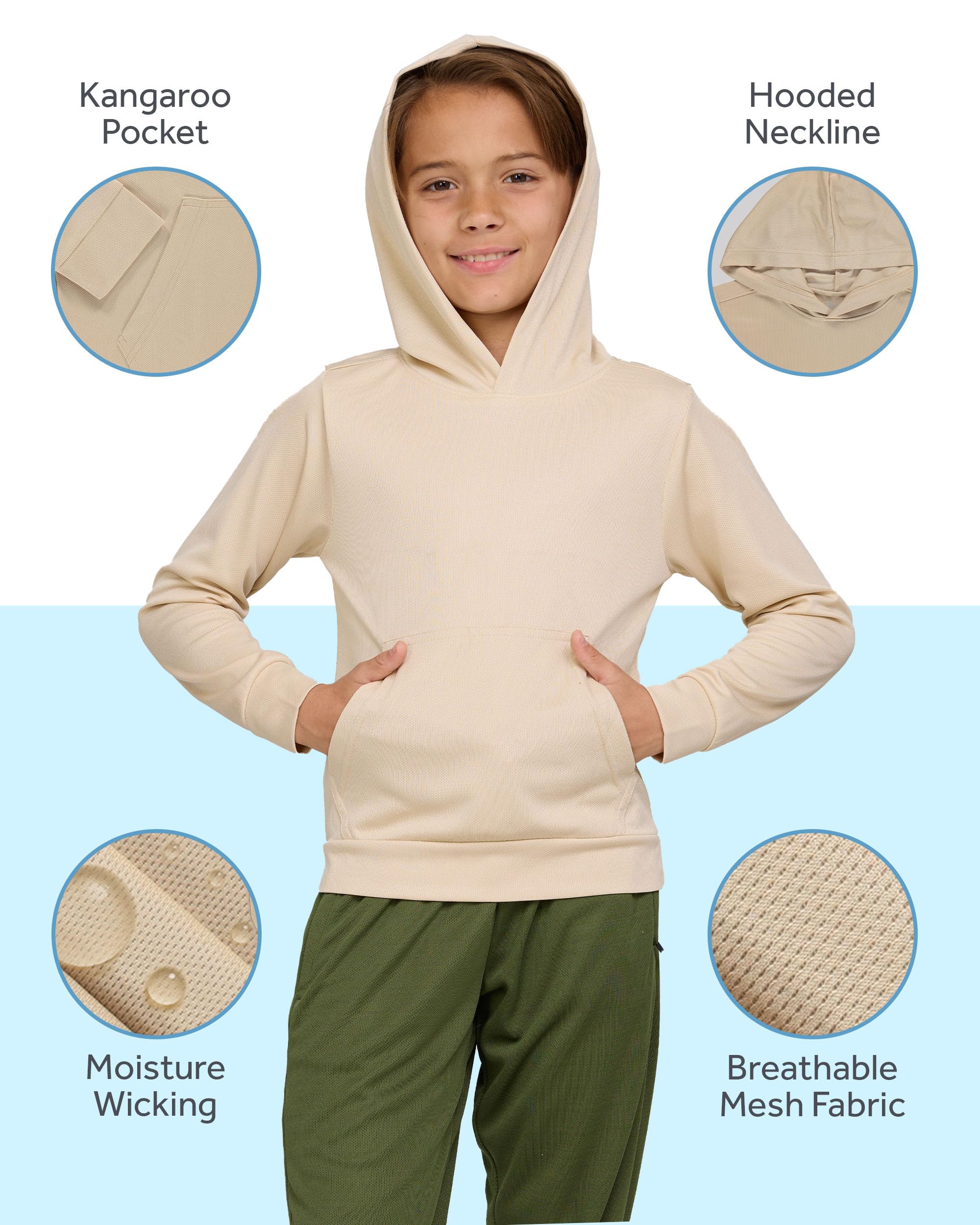 Pure Champ 3 Pack Mesh Boys Hoodies Active Athletic Quick Dry Pullover Hoodies For Boys Essentials Hoodie Lightweight 4-20