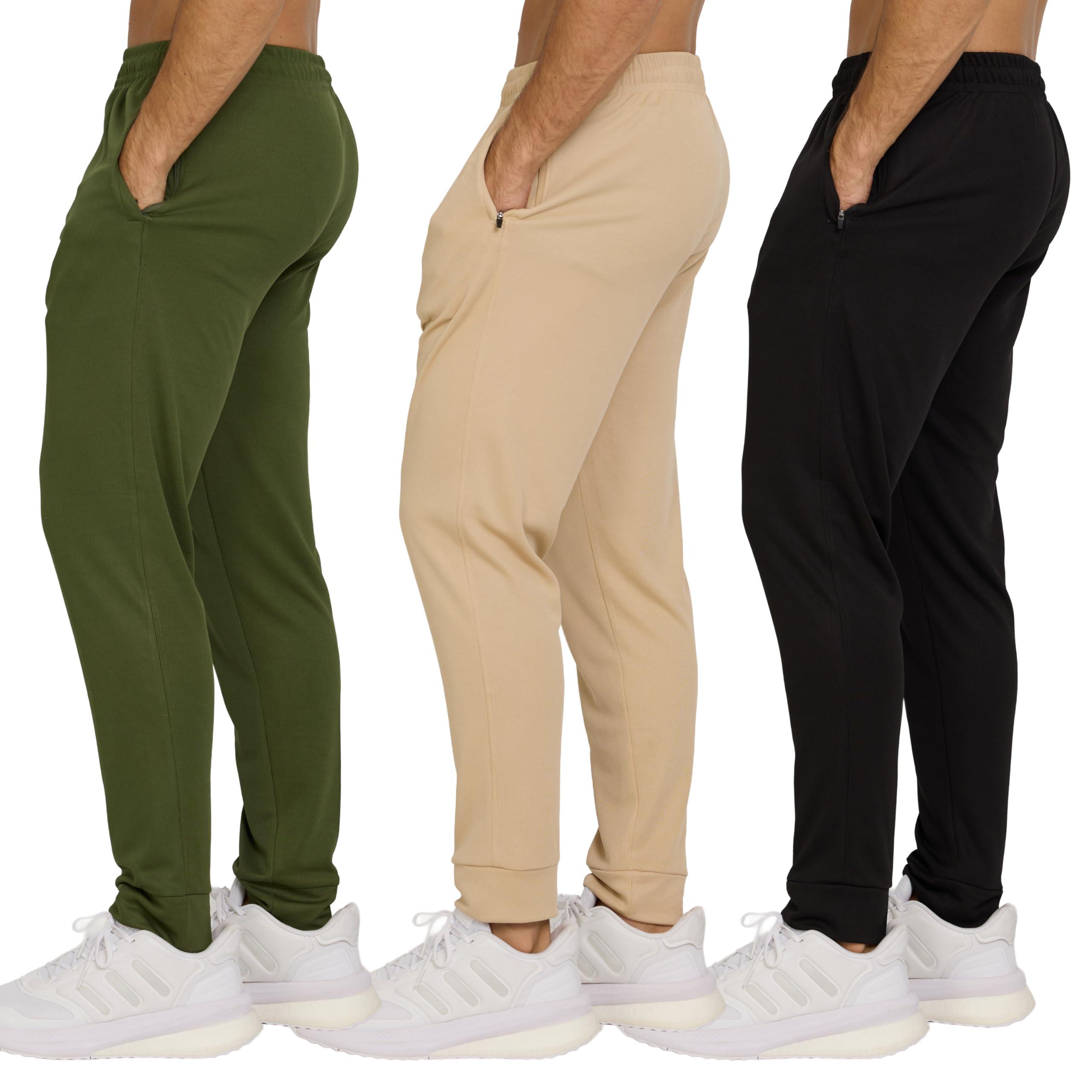 Men’s 3 Pack Mesh Joggers with Zipper Pockets, Athletic Pants for Men – Moisture-Wicking Gym Sweatpants Men