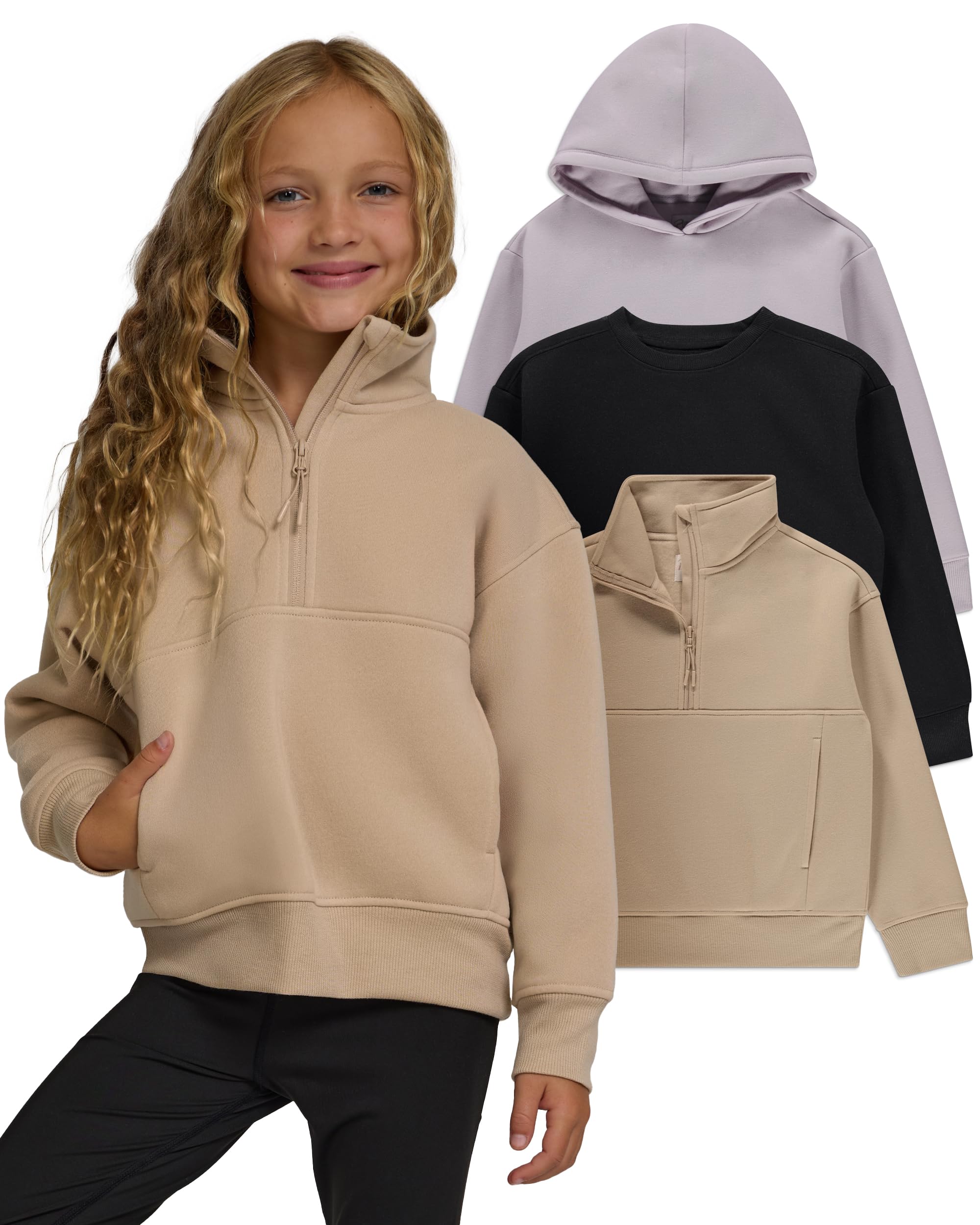 Pure Champ Girls Sweatshirt 3 Pack Hoodie for Teen Girls Crewneck Sweatshirt Quarter Zip hoodies Fleece Sizes 4–16 Clothing