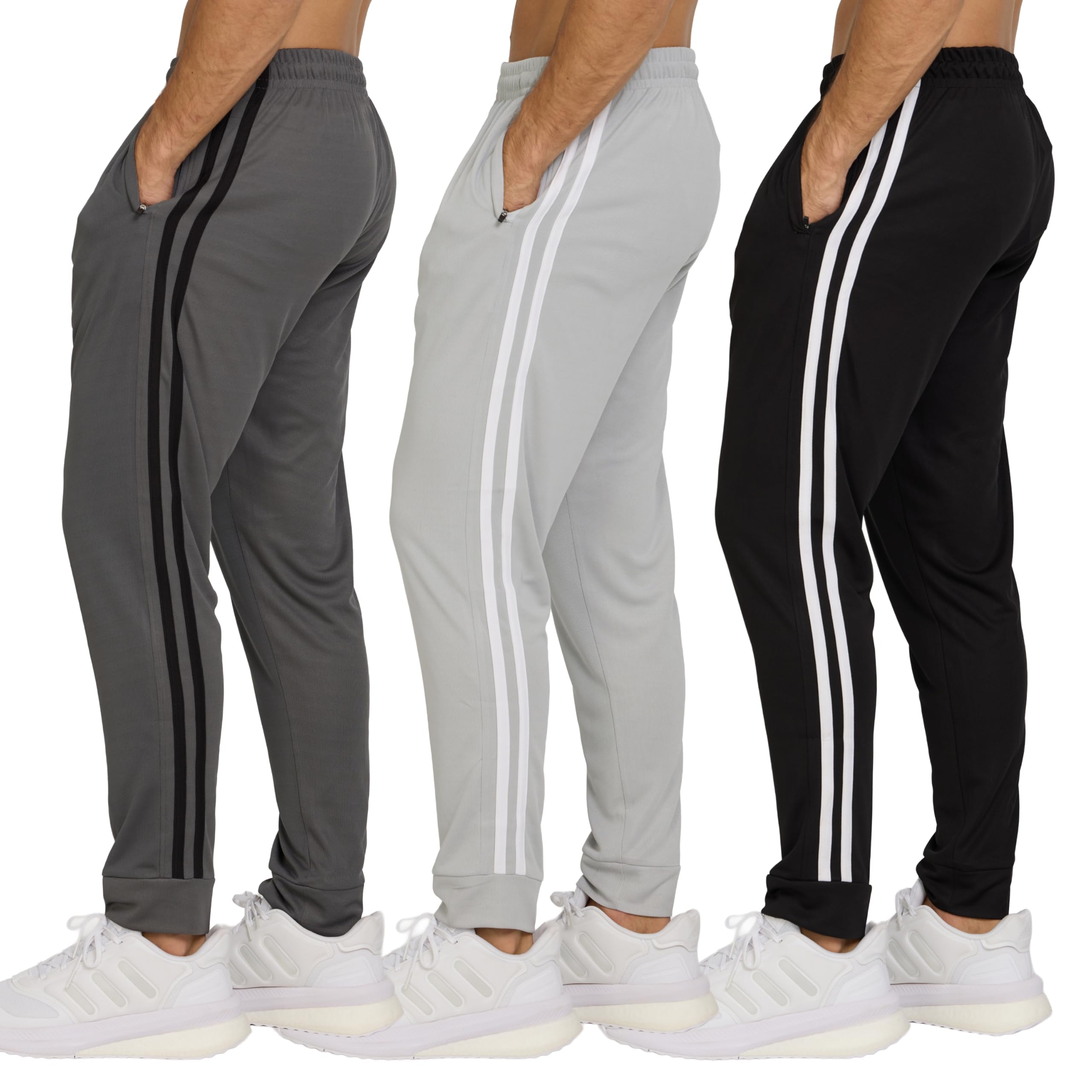 Men’s 3 Pack Mesh Joggers with Zipper Pockets, Athletic Pants for Men – Moisture-Wicking Gym Sweatpants Men