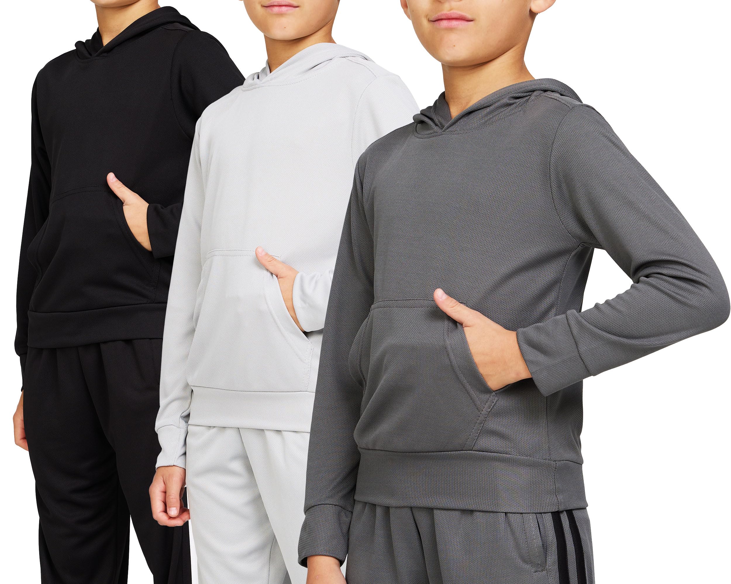 Pure Champ 3 Pack Mesh Boys Hoodies Active Athletic Quick Dry Pullover Hoodies For Boys Essentials Hoodie Lightweight 4-20